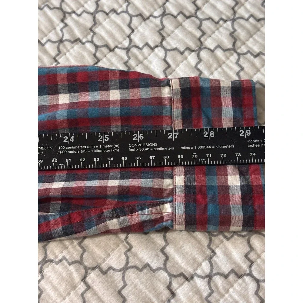 Levi’s‎ Western Pearl Snap Plaid Shirt Red Blue Mens L Y2K Cowboy Rodeo EUC